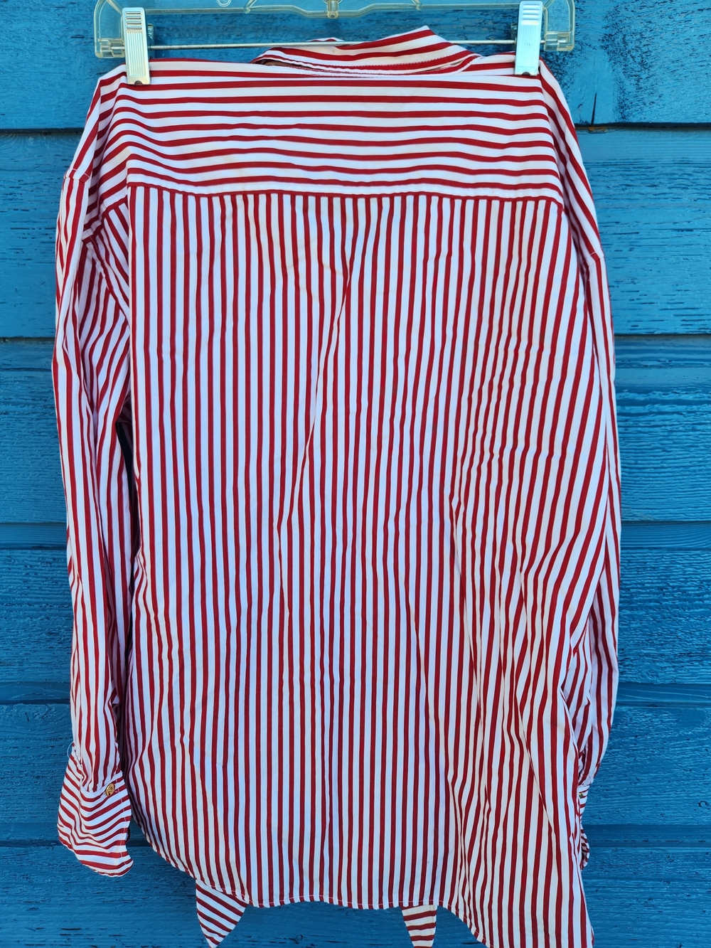 Lauren Ralph Lauren Red and White Striped Button-Front Blouse - Picture 8 of 12